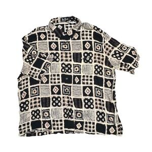 Alan Stuart Vintage 80s Geometric Tribal Print Rayon Button Down Shirt Mens 2X
